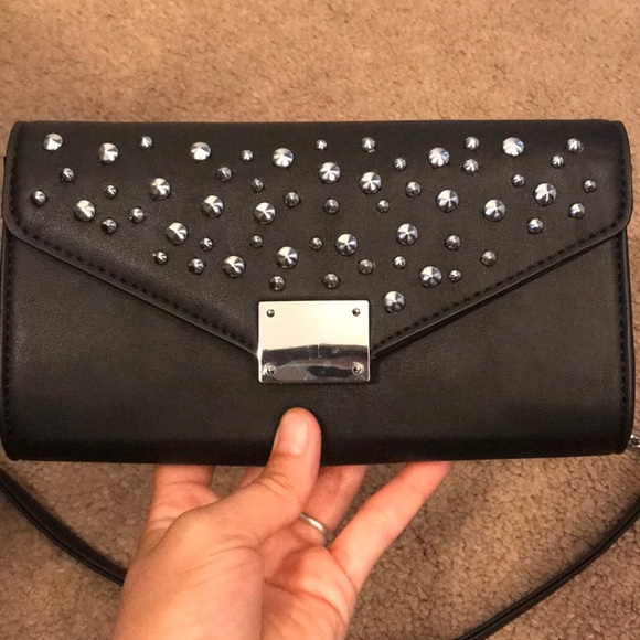 Faux Leather Black Studded Chain Strap Clutch - Picture 3 of 4
